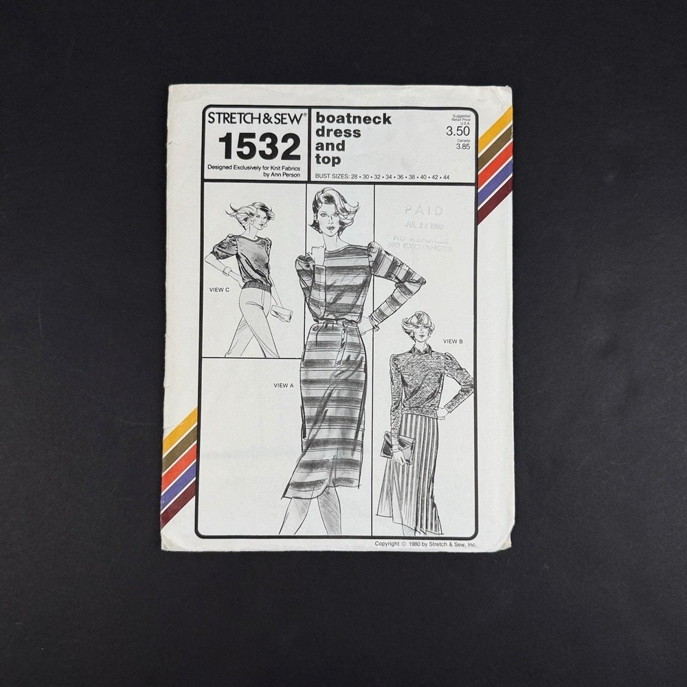 Vintage 80s UNCUT Women Boatneck Dress Puff Sleeve Top Sewing Pattern Ann Person